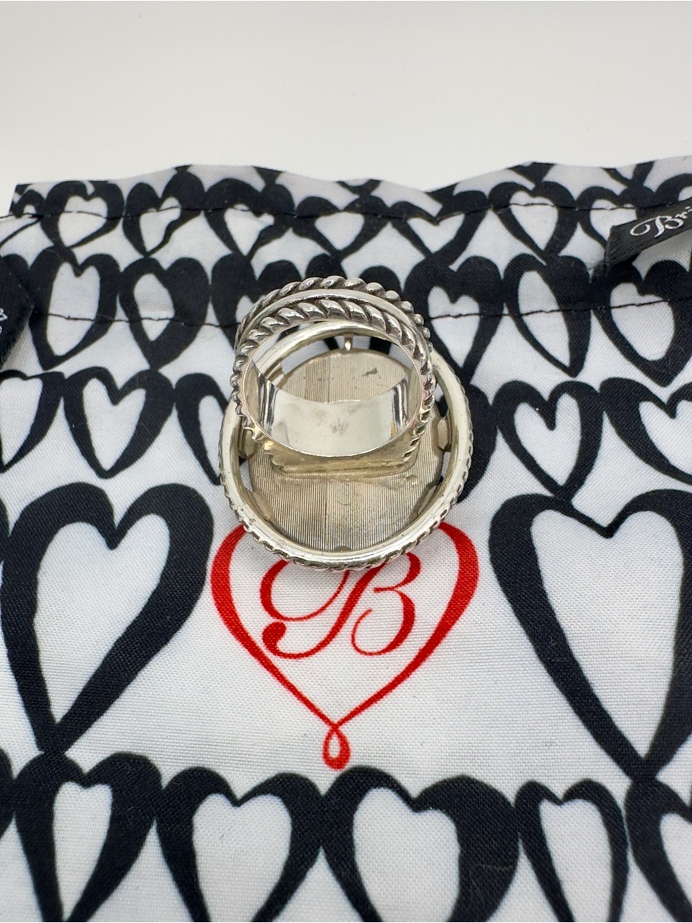 Brighton Crystal Silver Scroll Ring Size 9 Vintage Statement Scroll Work Band - Picture 8 of 11